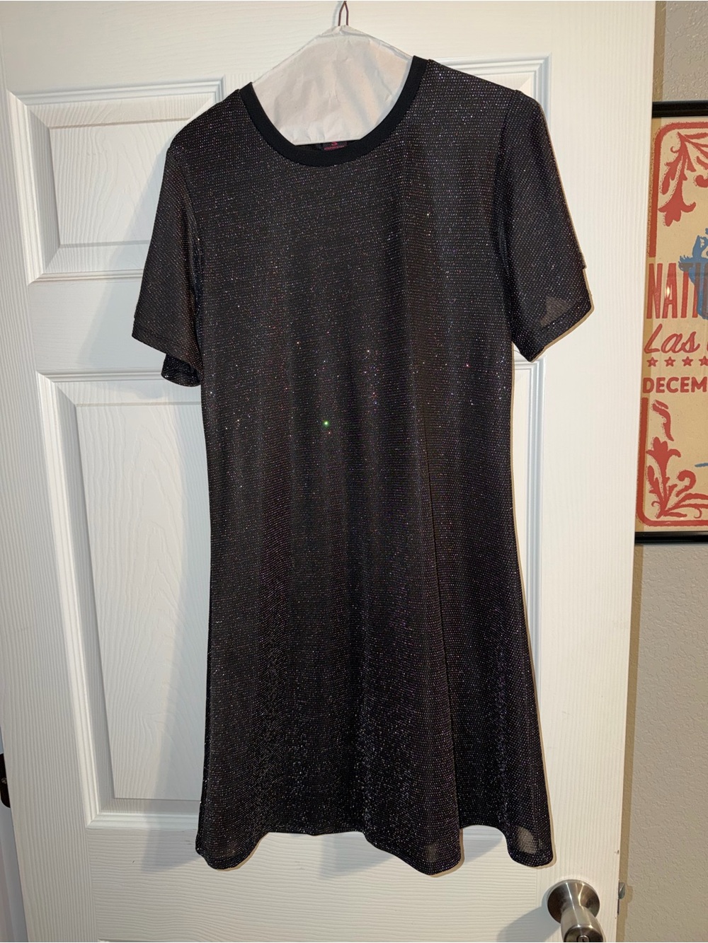 Black Sparkle Short Sleeve A-Line Dress - Rock and Roll Denim